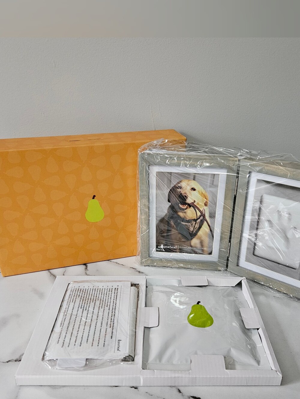 Pearhead Pet Paw Print Photo Frame & Clay Imprint Kit (Distressed Gray)
